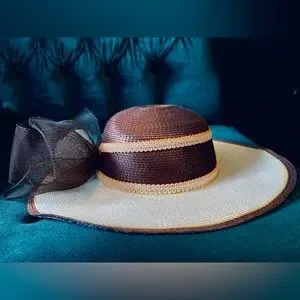 Accessories | Vintage Wide Brim Churchderby Hat W Mesh Bow  display picture 3